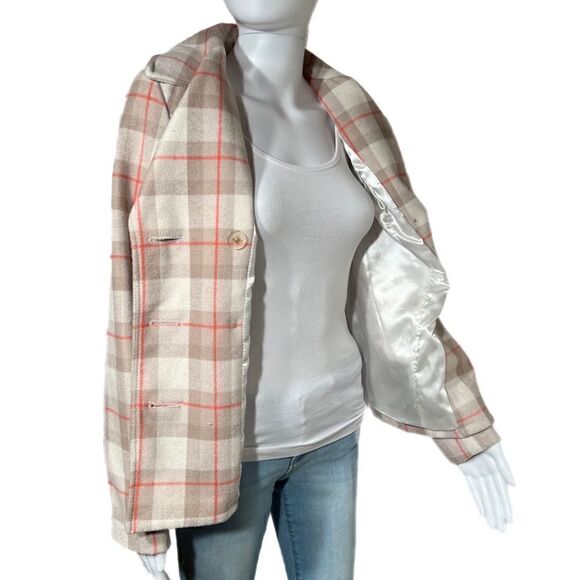Pink & Beige Plaid Double Breasted Silk Lined Wool Peacoat NWOT - Picture 11 of 14